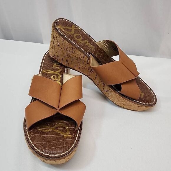 Sam Edelman Size 9 Remini Cork Wedge Brown Sandals Womens K - Picture 2 of 10
